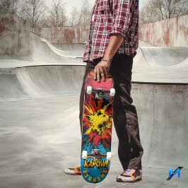 Skateboard Comic Explosion Pop Art - Negrita '¡Boom!' y '¡Kap