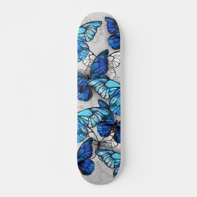 Skateboard Composición de las mariposas blancas y azules (Anverso )