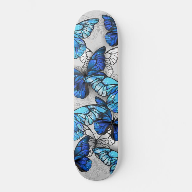 Skateboard Composición de mariposas blancas y azules (Anverso)