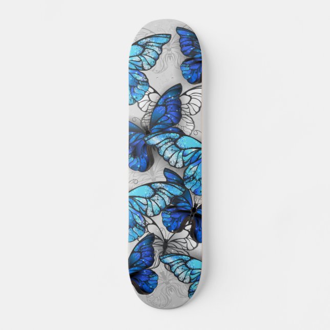 Skateboard Composición de mariposas blancas y azules (Anverso)