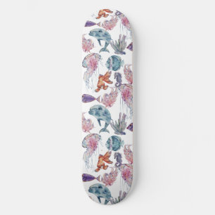 Skateboard Composición Subacuática de Acuarela Serie Diseño 2