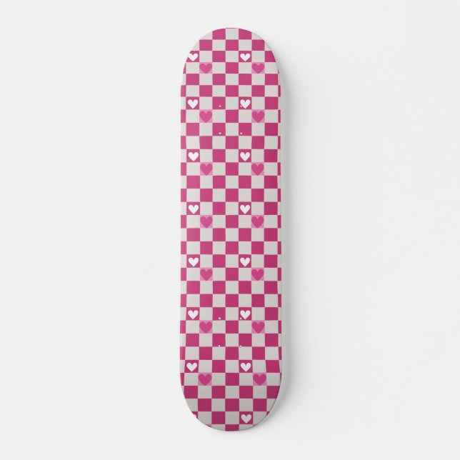 Skateboard Comprobadores y corazones rosados (Anverso )