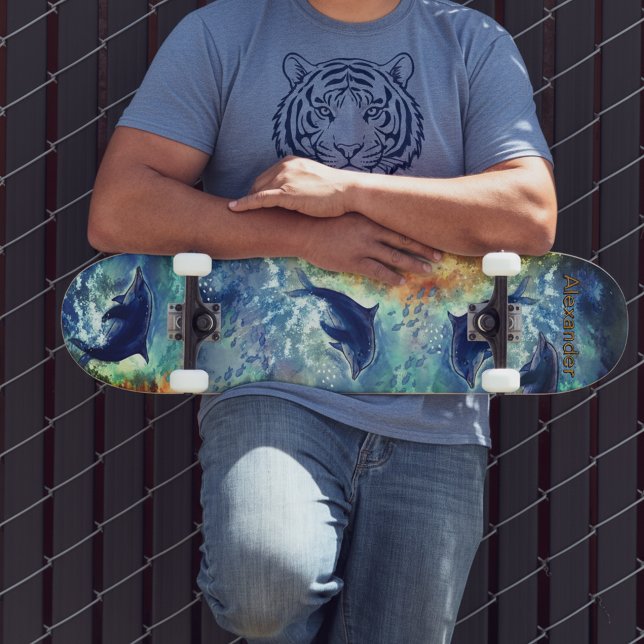 Skateboard con pintura de ondulación delfín oceáni (Dynamic Dolphin Ocean Wave Skateboard )