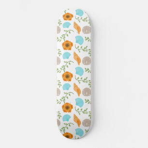 Skateboard Conchas Marinas Azules Caracol de Mar Flor Naranja
