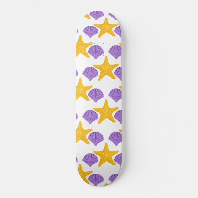 Skateboard Conchas marinas moradas Estrellas de mar amarillas (Anverso)