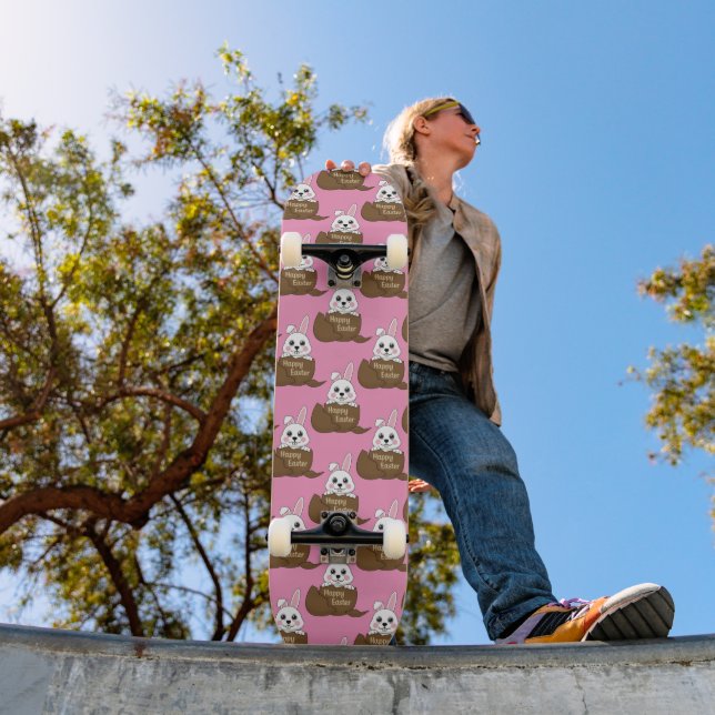 Skateboard Conejo blanco en huevo de chocolate Feliz Patrón d (Exterior 1)