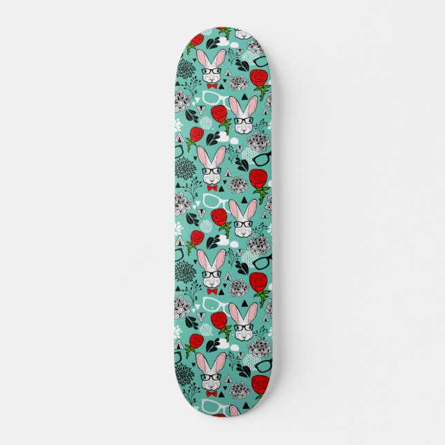 Skateboard Conejo blanco en rosas (Anverso )