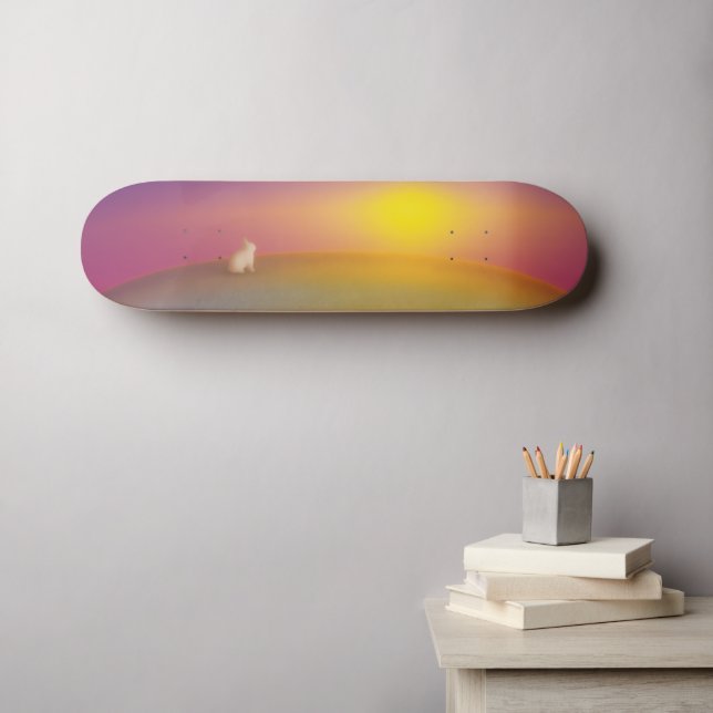 Skateboard Conejo conejo blanco lindo en la colina de Grassy  (Arte de pared (horz))