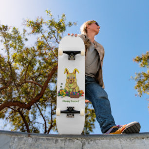 Skateboard Conejo de Pascua con huevos y flores