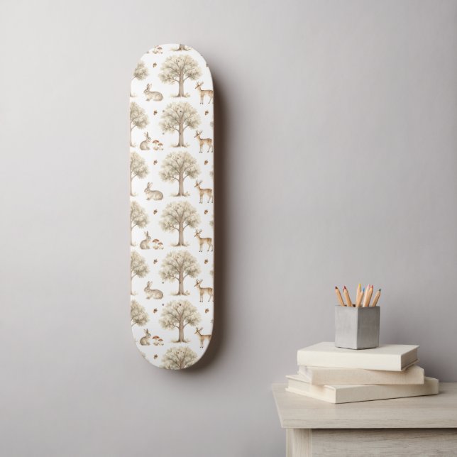 Skateboard Conejo del bosque y patrón de ciervo (Arte de la pared)