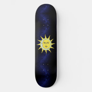 Skateboard Conjunción de Luna y Sol en Galaxia Azul Marino