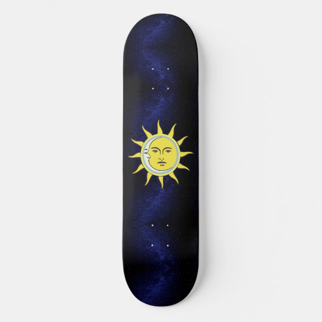 Skateboard Conjunción luna y sol sobre galaxia azul de la mar (Anverso)