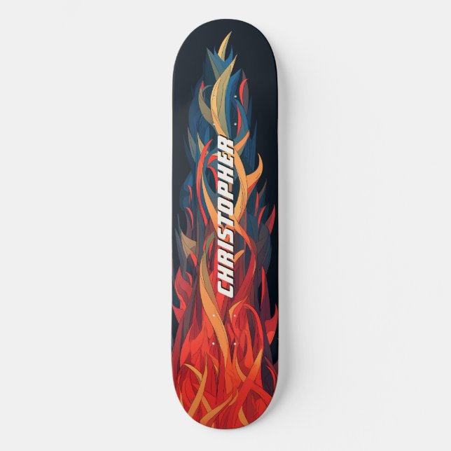 Skateboard Cool Abstract Fire Flame Orange Blue (Anverso)