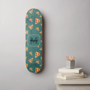 Skateboard Cool pizza slices vintage teal pattern Monogram