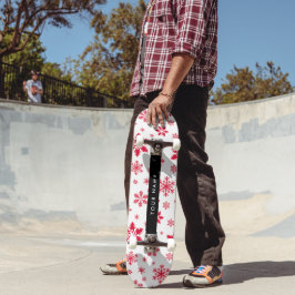 Skateboard Copos de nieve rojos, tu nombre, personaliza