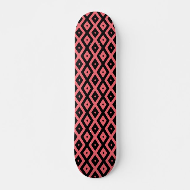Skateboard Coral and black diamond pattern (Anverso )