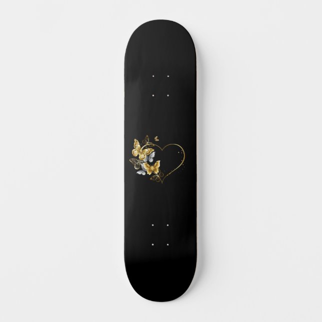 Skateboard Corazón con mariposas doradas (Anverso)