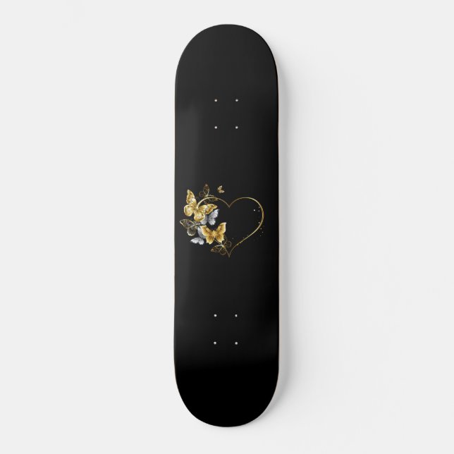 Skateboard Corazón con mariposas doradas (Anverso)