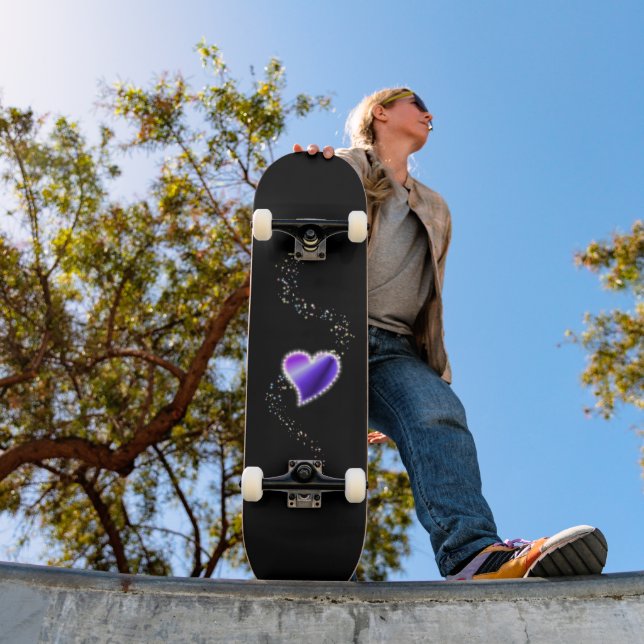 Skateboard Corazón de arcoiris morado con estrellas (Exterior 1)