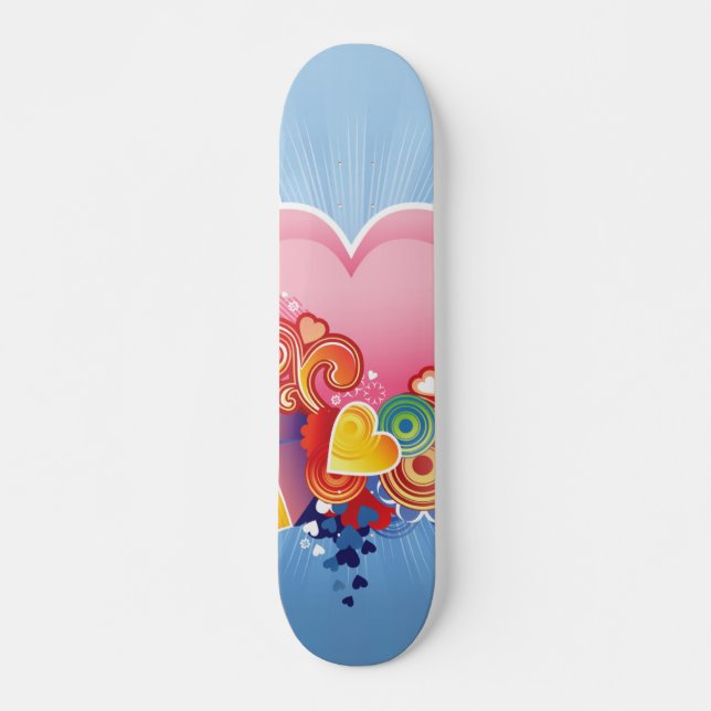 Skateboard Corazón del rosa del cielo azul (Anverso )
