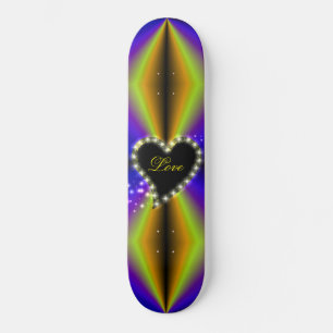 Skateboard Corazón negro con estrellas en arcoiris amarillo p