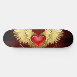 Skateboard Corazón Rojo con Alas Doradas