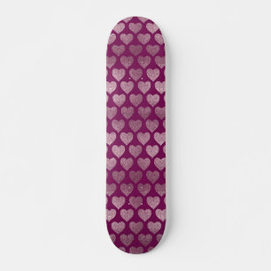 Skateboard Corazones de Rosa Dorado con Patrón de Brillo