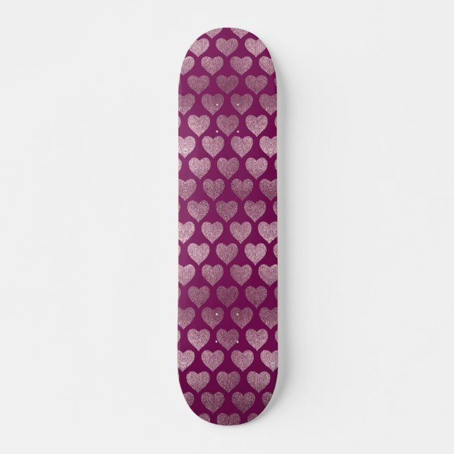 Skateboard Corazones de Rosa Dorado con Patrón de Brillo (Anverso )