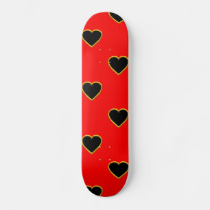 Skateboard Corazones negros en un fondo rojo amor y romance