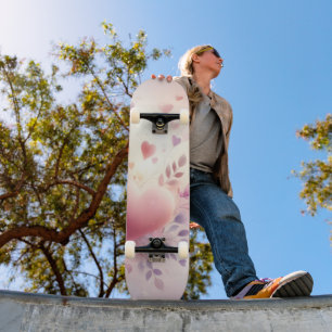 Skateboard Corazones pastel caprichosos amor floral romántico