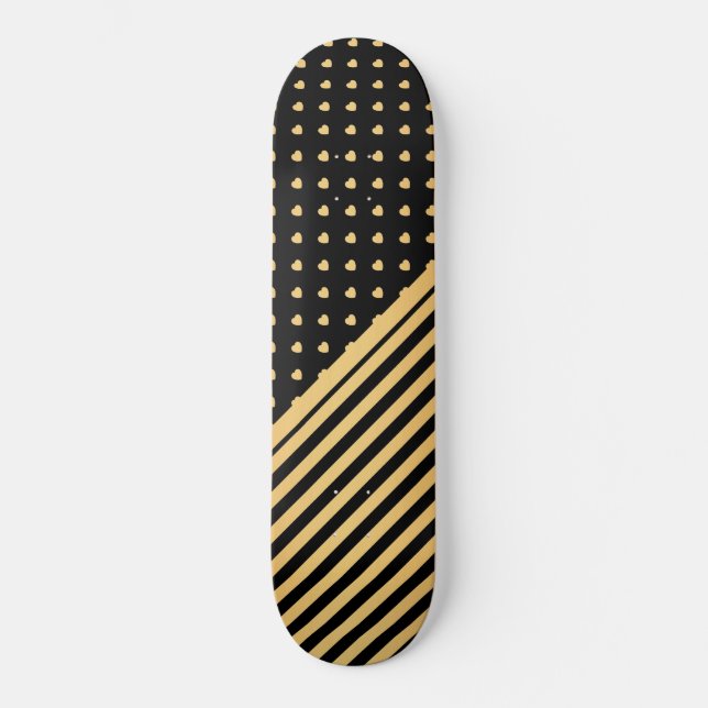 Skateboard CORAZONES personalizados Y HUELGAS PATRÓN DE ORO N (Anverso)