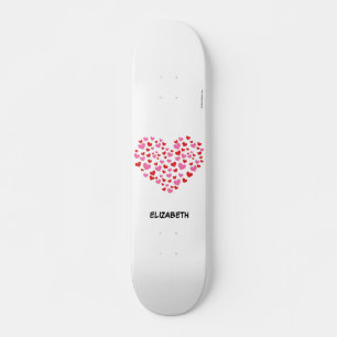 Skateboard Corazones Rojo Y Rosa   Añadir su nombre