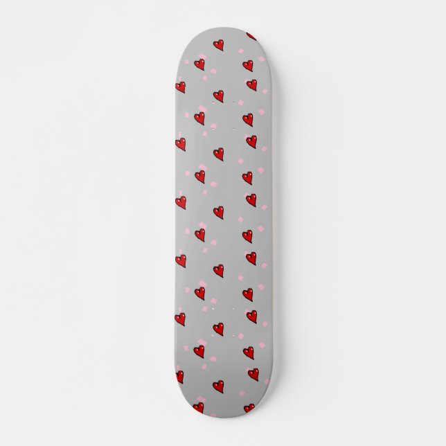Skateboard Corazones rojos en gris (Anverso )