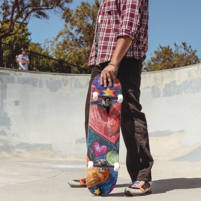 Skateboard Corazones y estrellas dibujados a mano (Exterior 2)