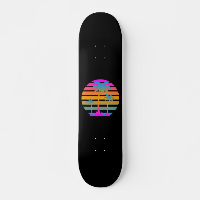 SKATEBOARD COREY TIGER RETRO SUNSET PALM ÁRBOLES (Anverso )