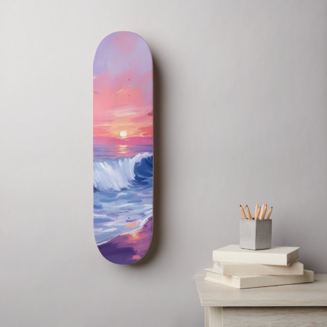 Skateboard Cotton Candy Cove | Pink Ocean Watercolor (Arte de la pared)