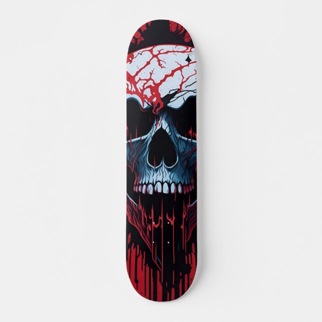 Skateboard Cráneo blanco, rojo y negro - Diseño de las Cavern (Anverso )