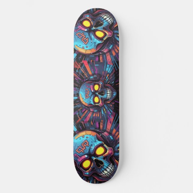 Skateboard Cráneo de arte de graffiti Cyberpunk 2 (Anverso)