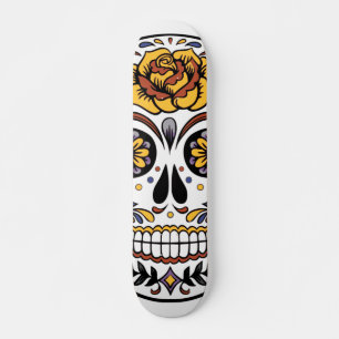 Skateboard Cráneo de azúcar rosa amarillo