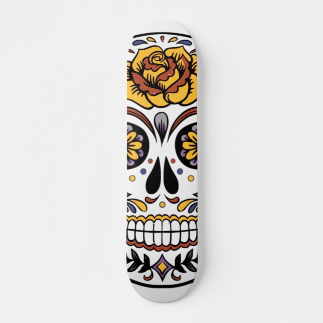 Skateboard Cráneo de azúcar rosa amarillo (Anverso )