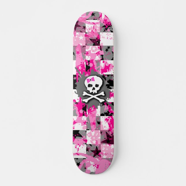 Skateboard Cráneo de Bow Rosado (Anverso )