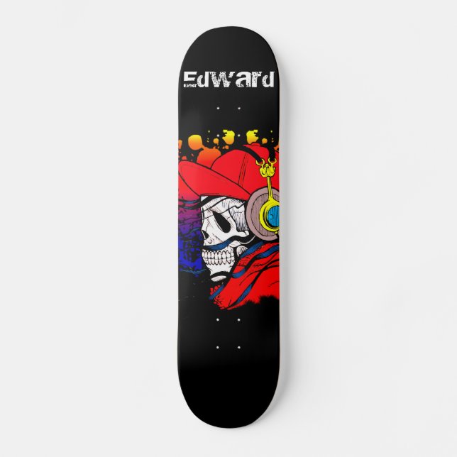 Skateboard Cráneo de gamer con audífonos (Anverso)