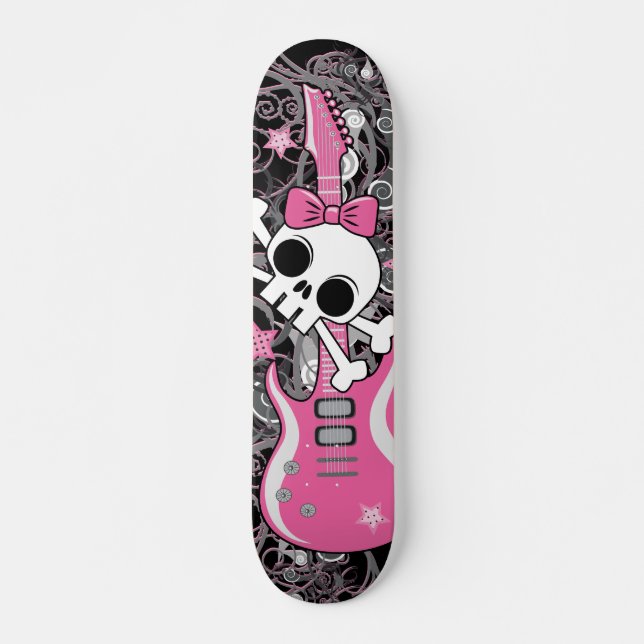 Skateboard Cráneo femenino con la guitarra rosada (Anverso )