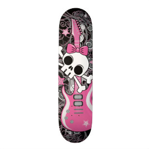 Skateboard Cráneo femenino con la guitarra rosada