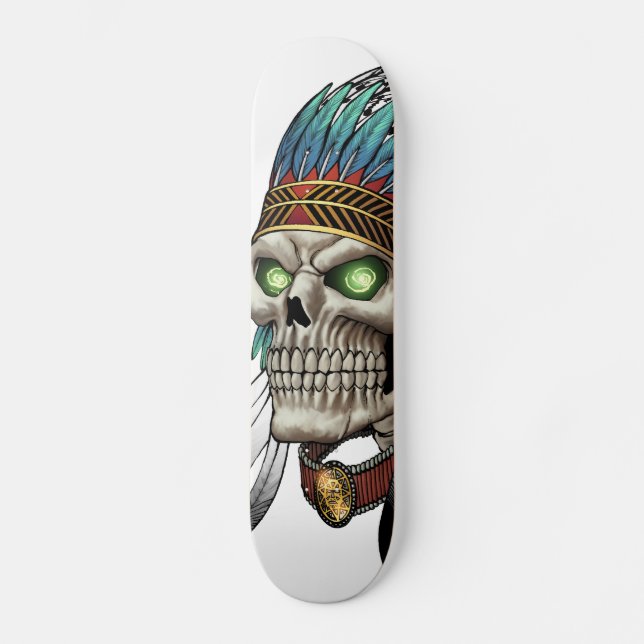 Skateboard Cráneo gótico tribal indio del nativo americano (Anverso)
