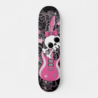 Skateboard Cráneo lindo con guitarra rosa