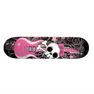 Skateboard Cráneo lindo con la guitarra rosada