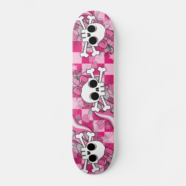 Skateboard Cráneo lindo con la guitarra rosada (Anverso)