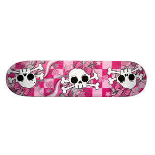 Skateboard Cráneo lindo con la guitarra rosada