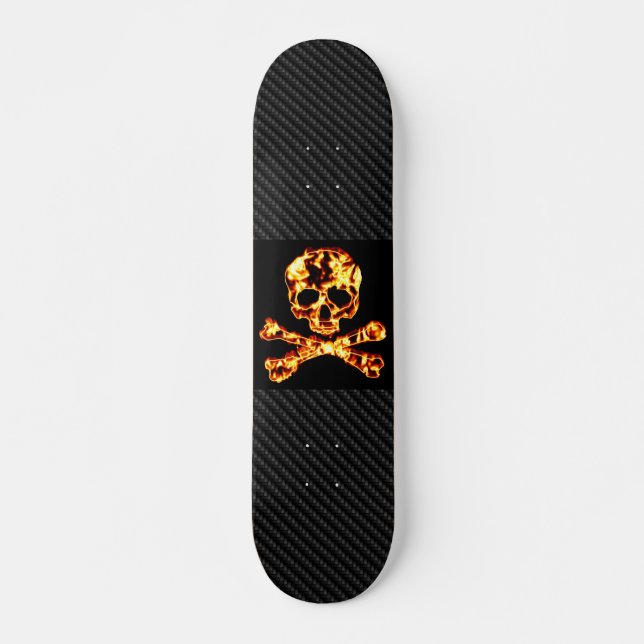 Skateboard Cráneo llameante ardiente y bandera pirata (Anverso )